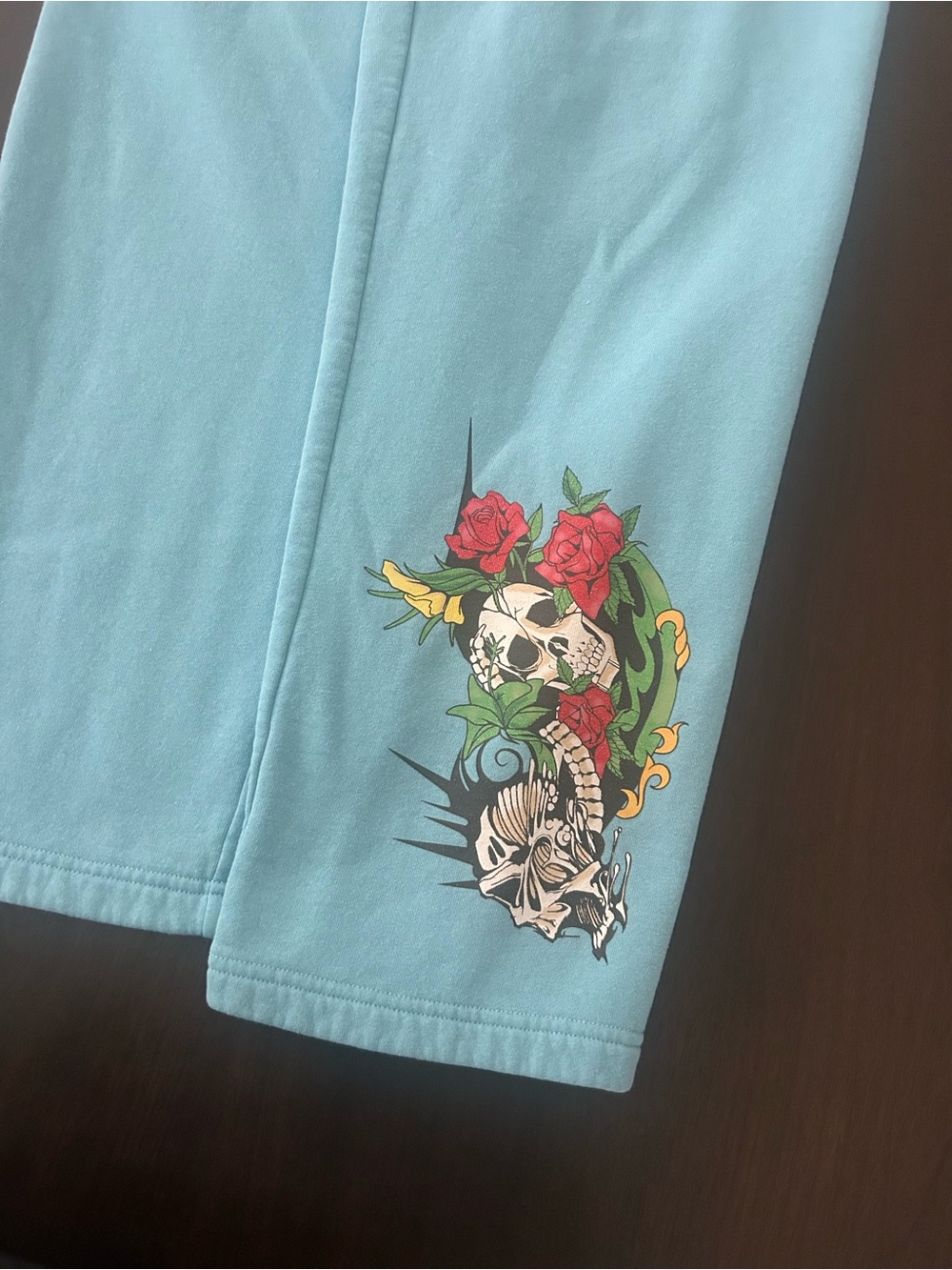 Y2K Von Dutch Skull Rise Graphic Light Blue Streetwear Baggy Sweatpants Size S - Picture 2 of 8